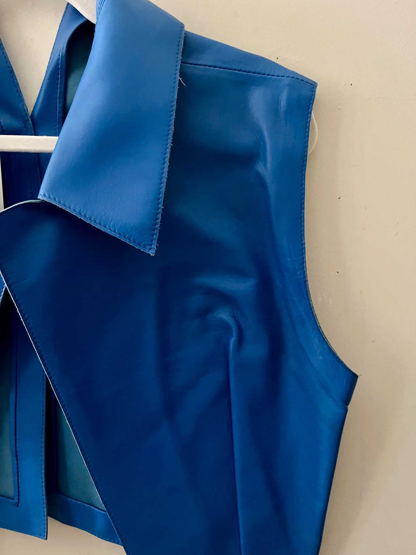 Marni Cobalt Blue Leather Cropped Vest| Medium