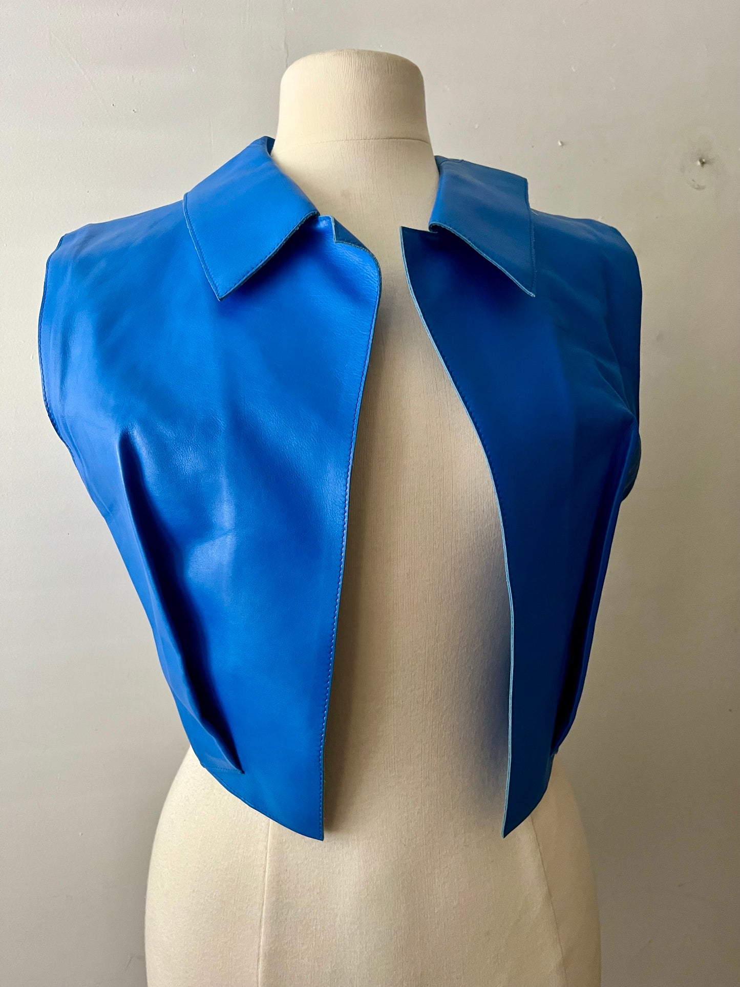 Marni Cobalt Blue Leather Cropped Vest| Medium