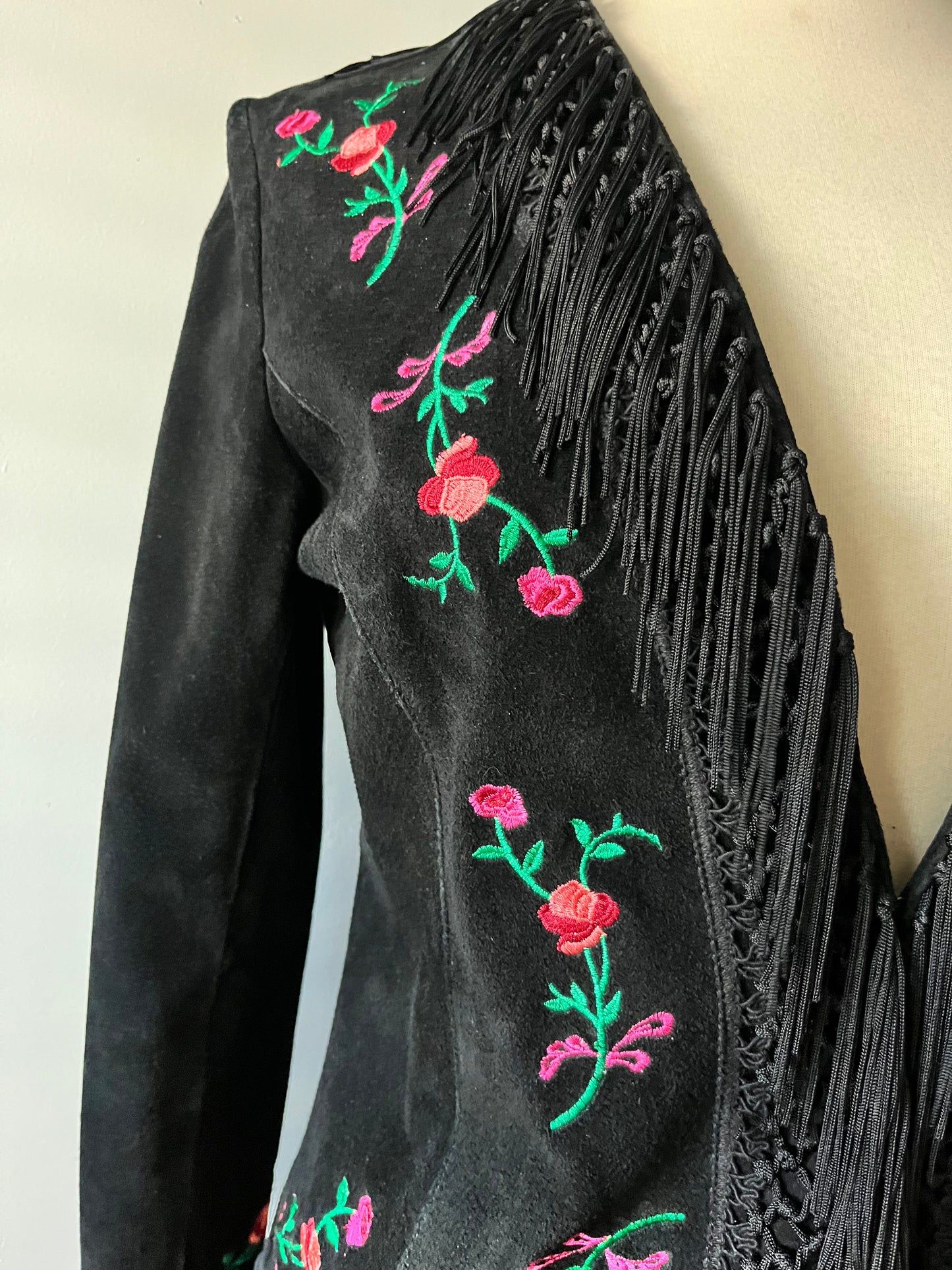 Suede Floral Embroidered Fringe Jacket| Medium