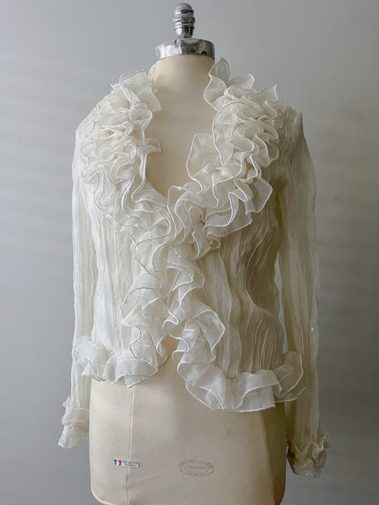 Cream Micro Sequined Ruffle Blouse| S/M