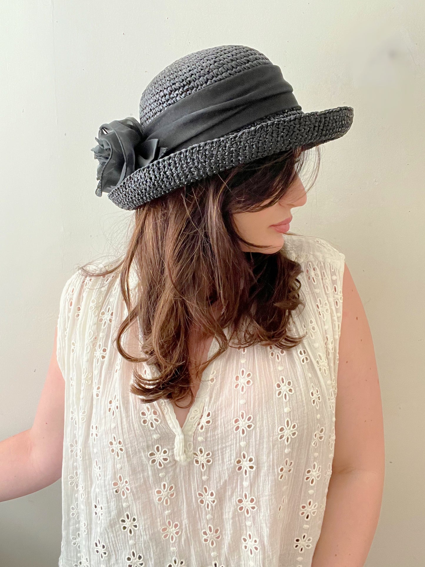 Raffia Weave Rosette Hat