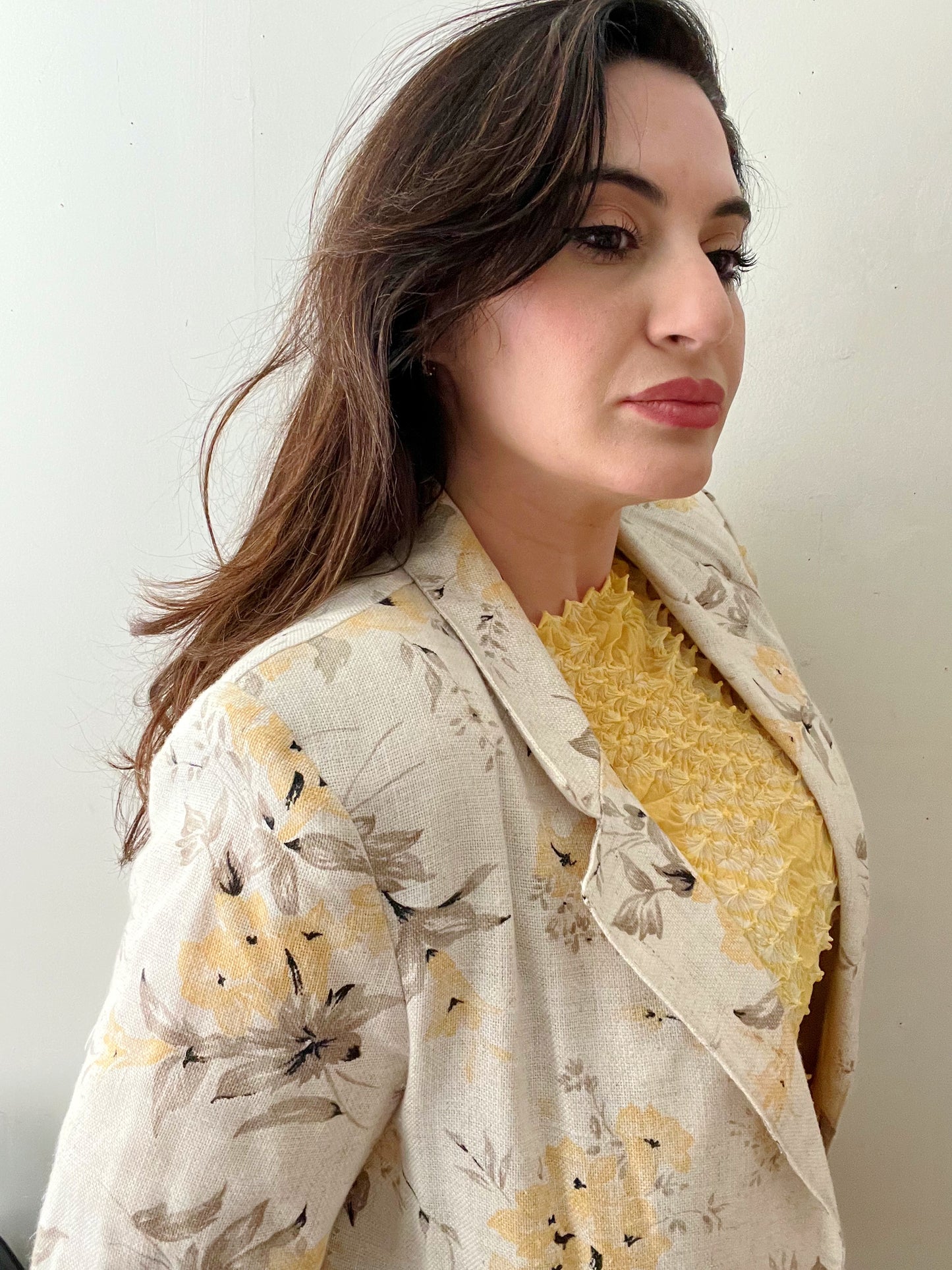 Linen Floral Blazer- Yellow| Large