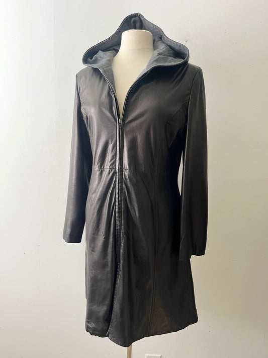 Hooded Leather Coat Jacket| M/L