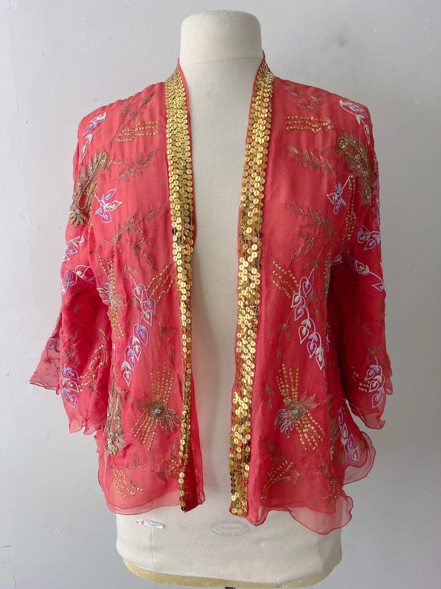 Silk Chiffon Embroidered Sequin Cardigan | One Size