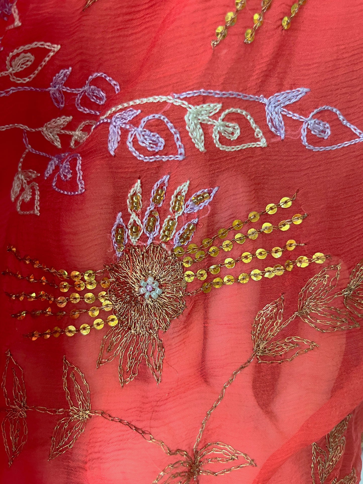 Silk Chiffon Embroidered Sequin Cardigan | One Size