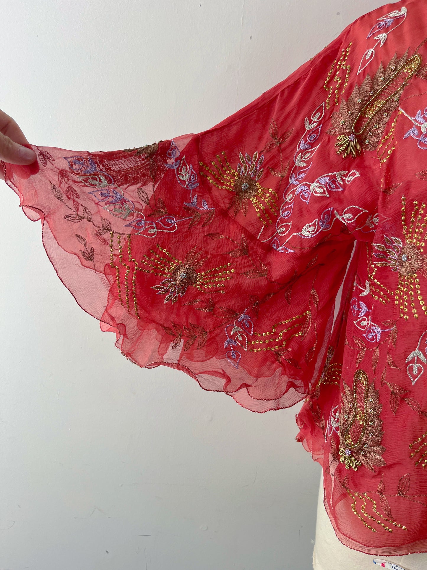 Silk Chiffon Embroidered Sequin Cardigan | One Size