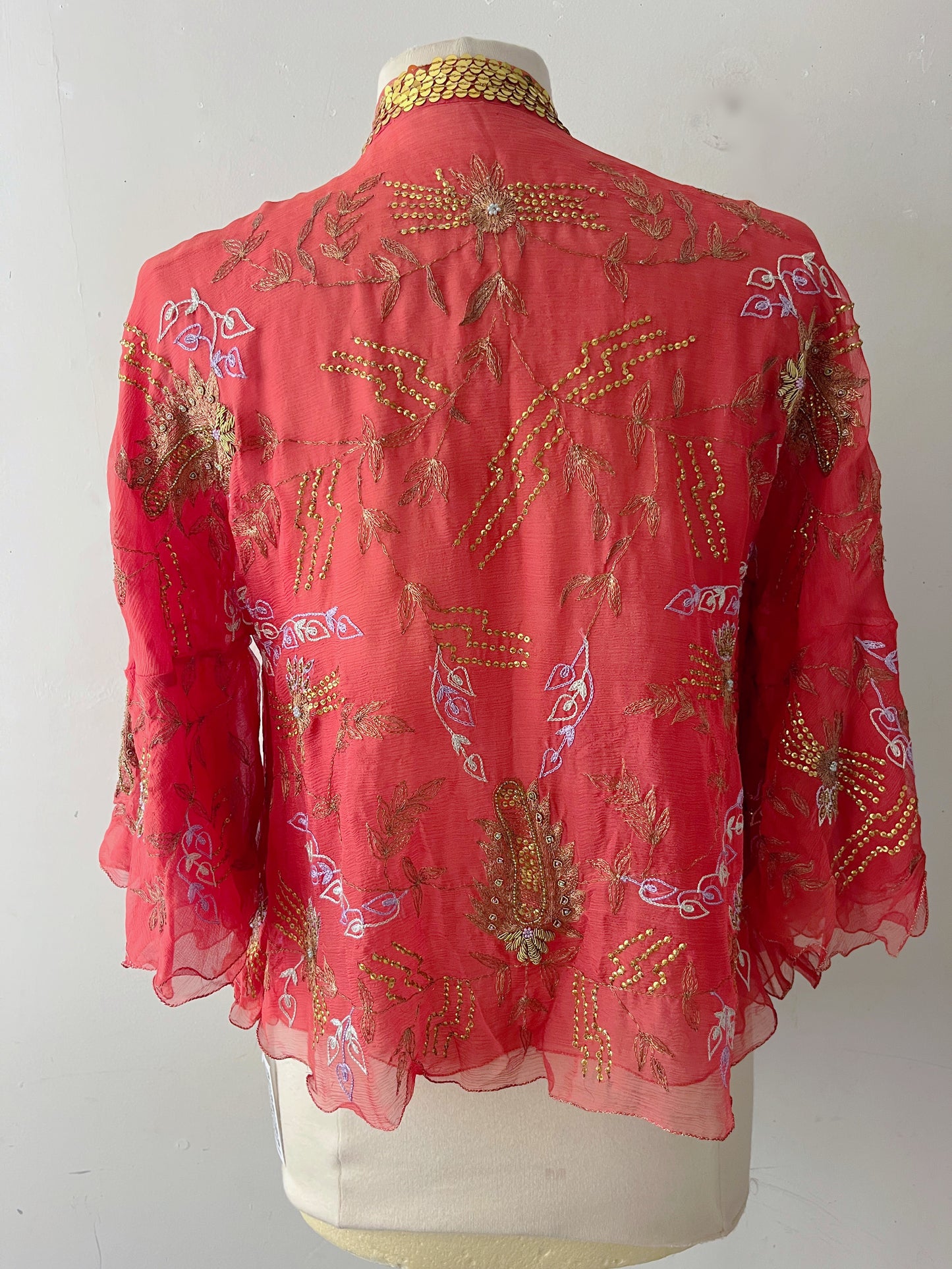 Silk Chiffon Embroidered Sequin Cardigan | One Size