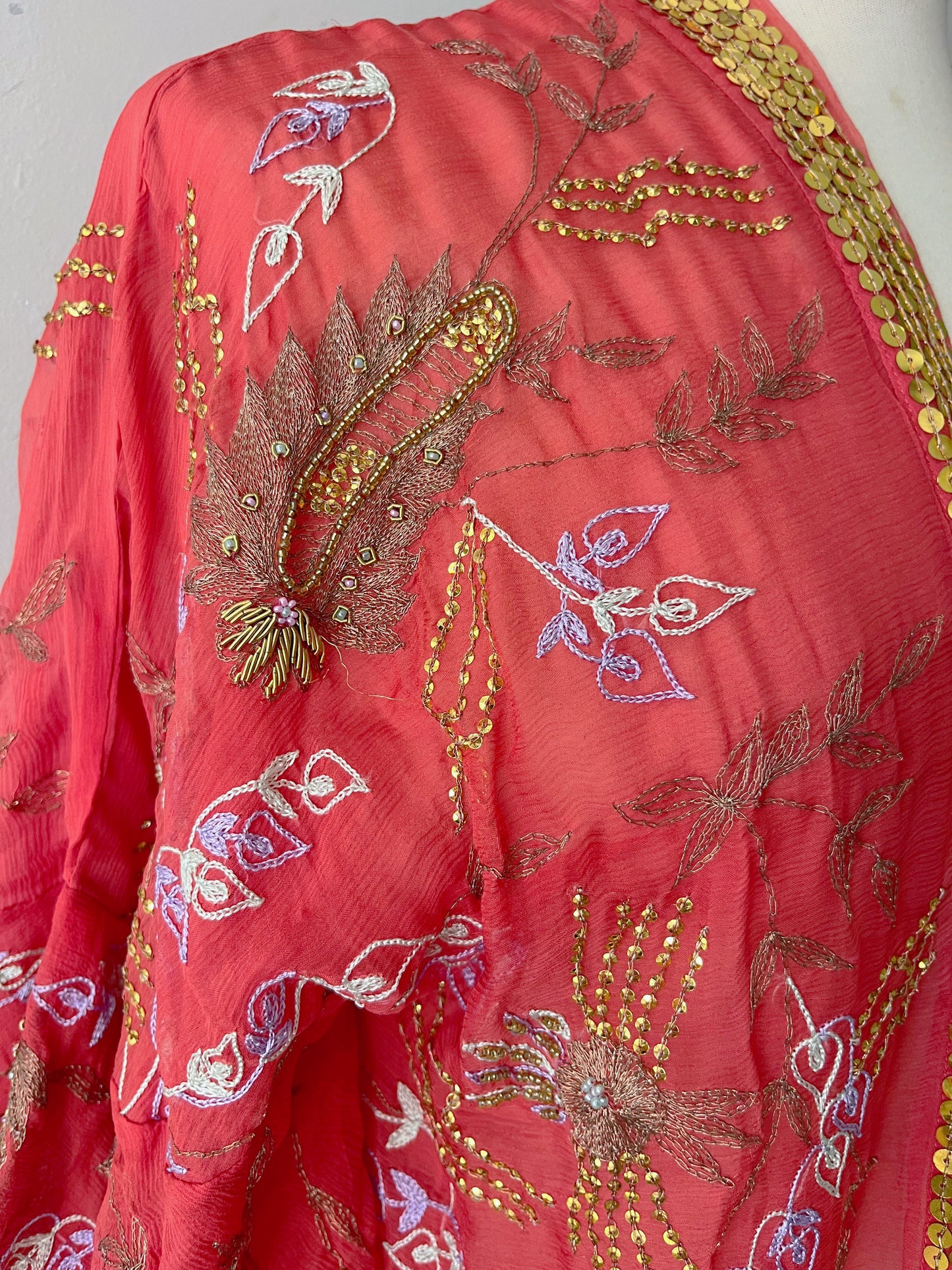 Silk Chiffon Embroidered Sequin Cardigan | One Size