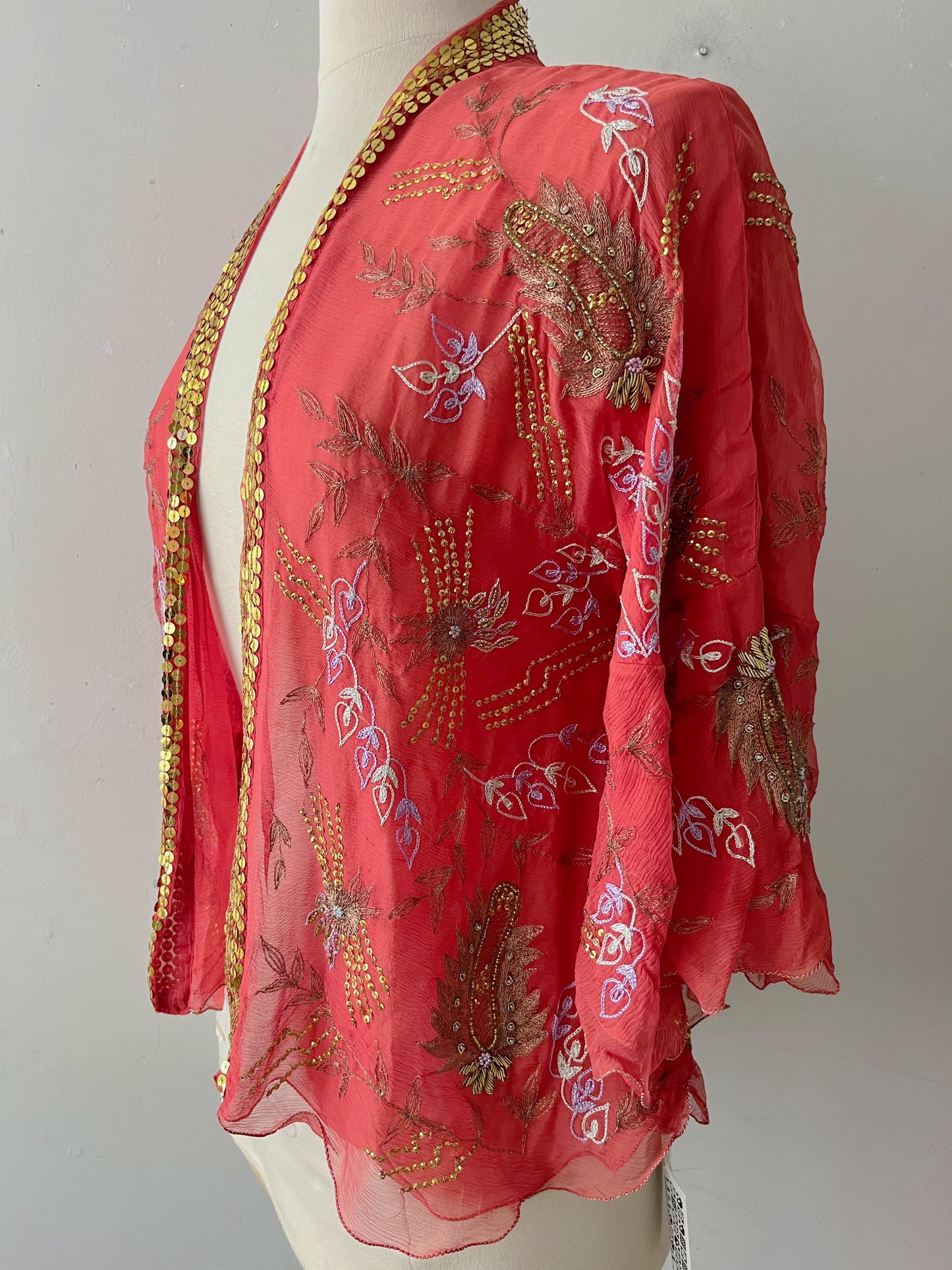 Silk Chiffon Embroidered Sequin Cardigan | One Size