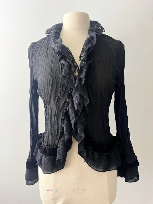 Black Goth Semi Sheer Ruffle Blouse| S/M