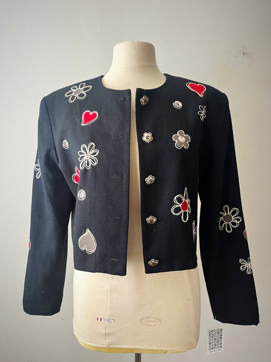 Doodle Floral & Hearts Blazer Crop Jacket| M/L