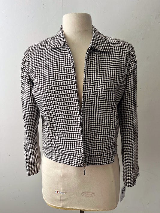 Chocolate Houndstooth Zipped Jacket| Small
