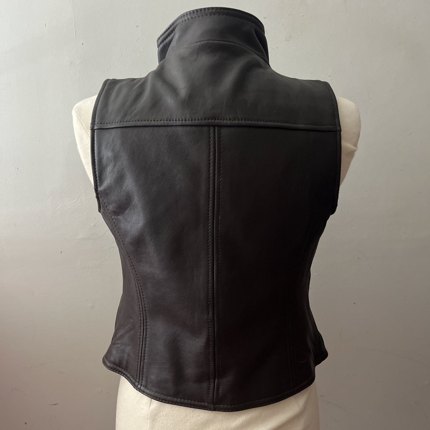 High Neck Leather Zip Vest| Medium