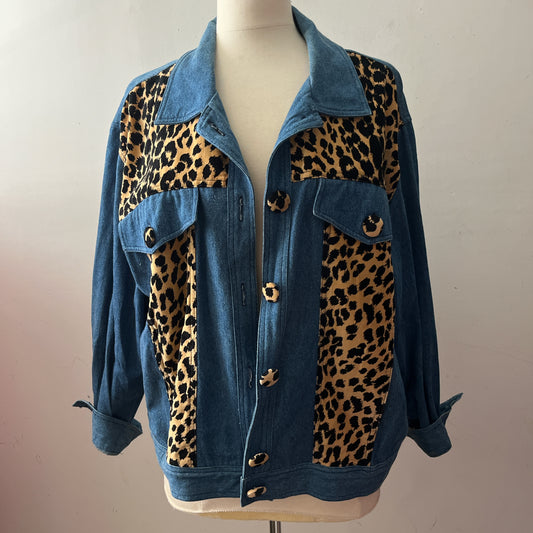 Animal Print Velvet & Denim Jacket | L/XL