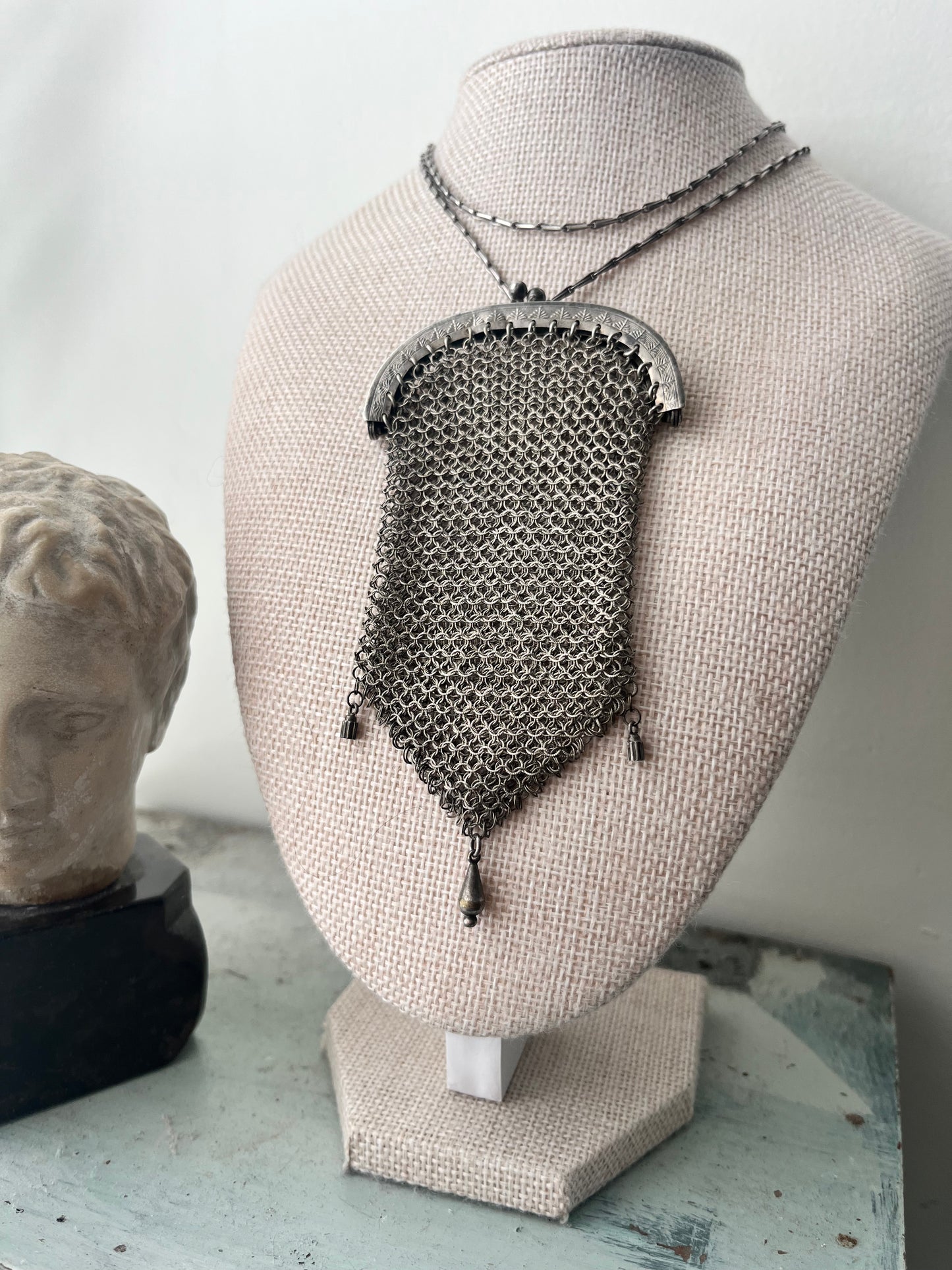 Sterling Mesh Metal Purse Pendent Necklace