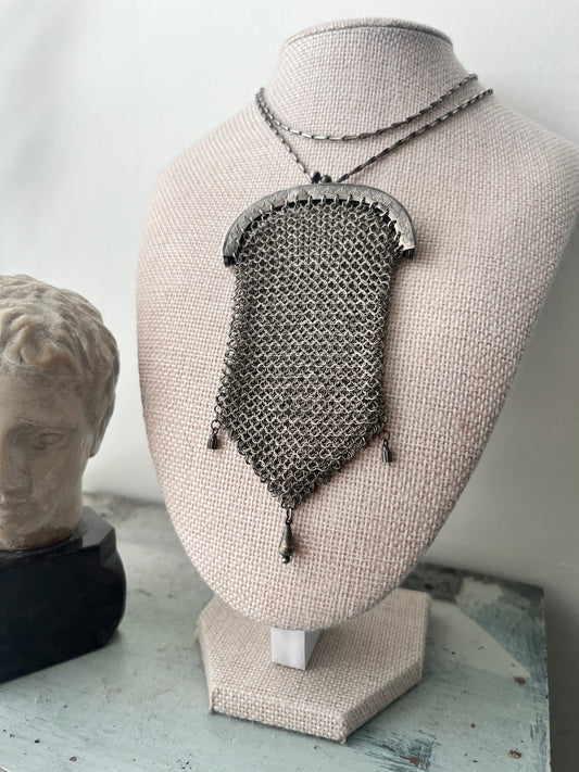 Sterling Mesh Metal Purse Pendent Necklace