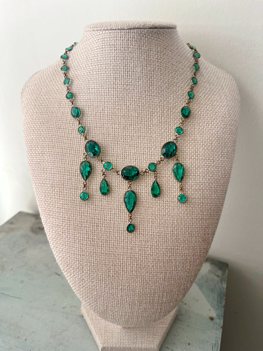 Art Deco Green Glass Paste Festoon Necklace