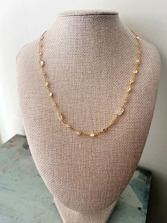 Fishnet Fine Gold 14K Crystal Wrapped Necklace| Clear Stones