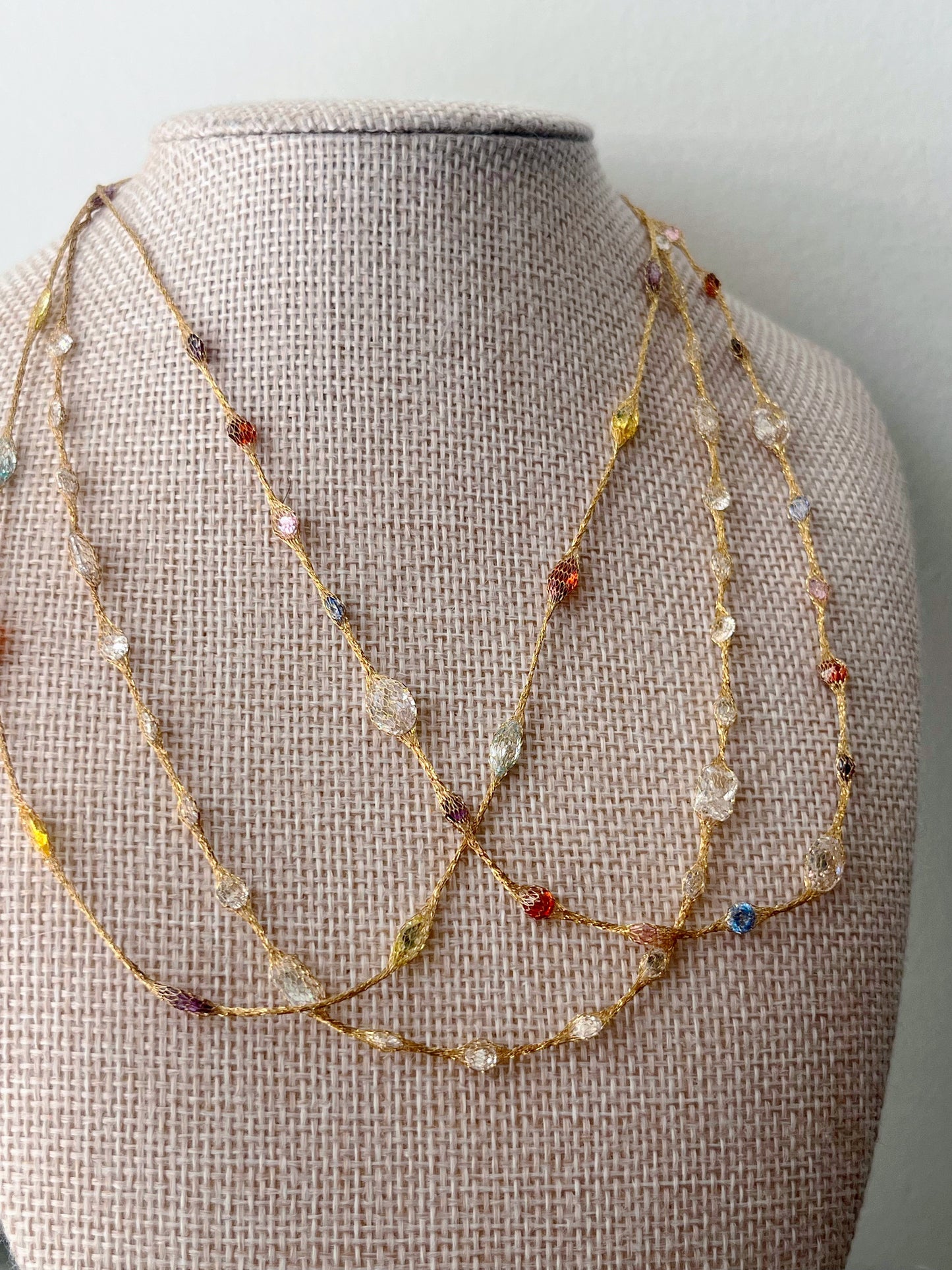 Fishnet Fine Gold 14K Crystal Wrapped Necklace| Marquise Stones