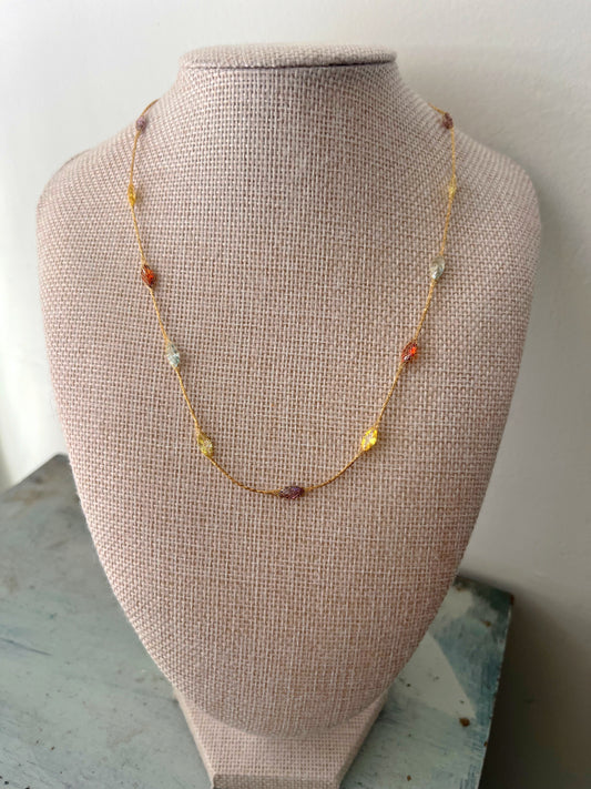 Fishnet Fine Gold 14K Crystal Wrapped Necklace| Marquise Stones