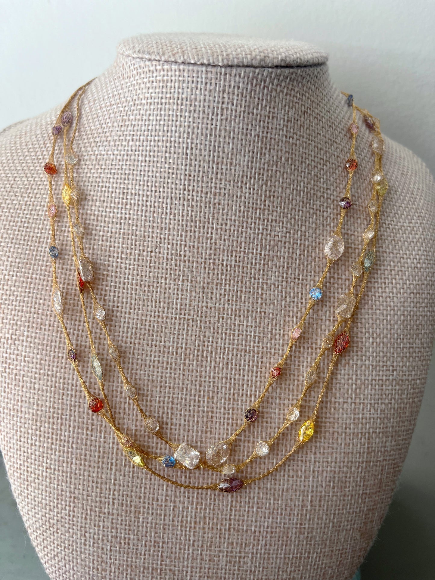 Fishnet Fine Gold 14K Crystal Wrapped Necklace| Marquise Stones
