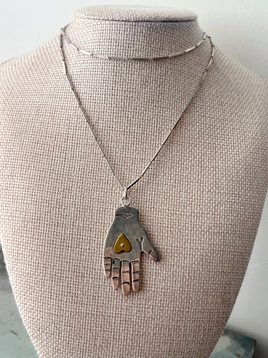 Sterling Heart in Hand Pendent Necklace
