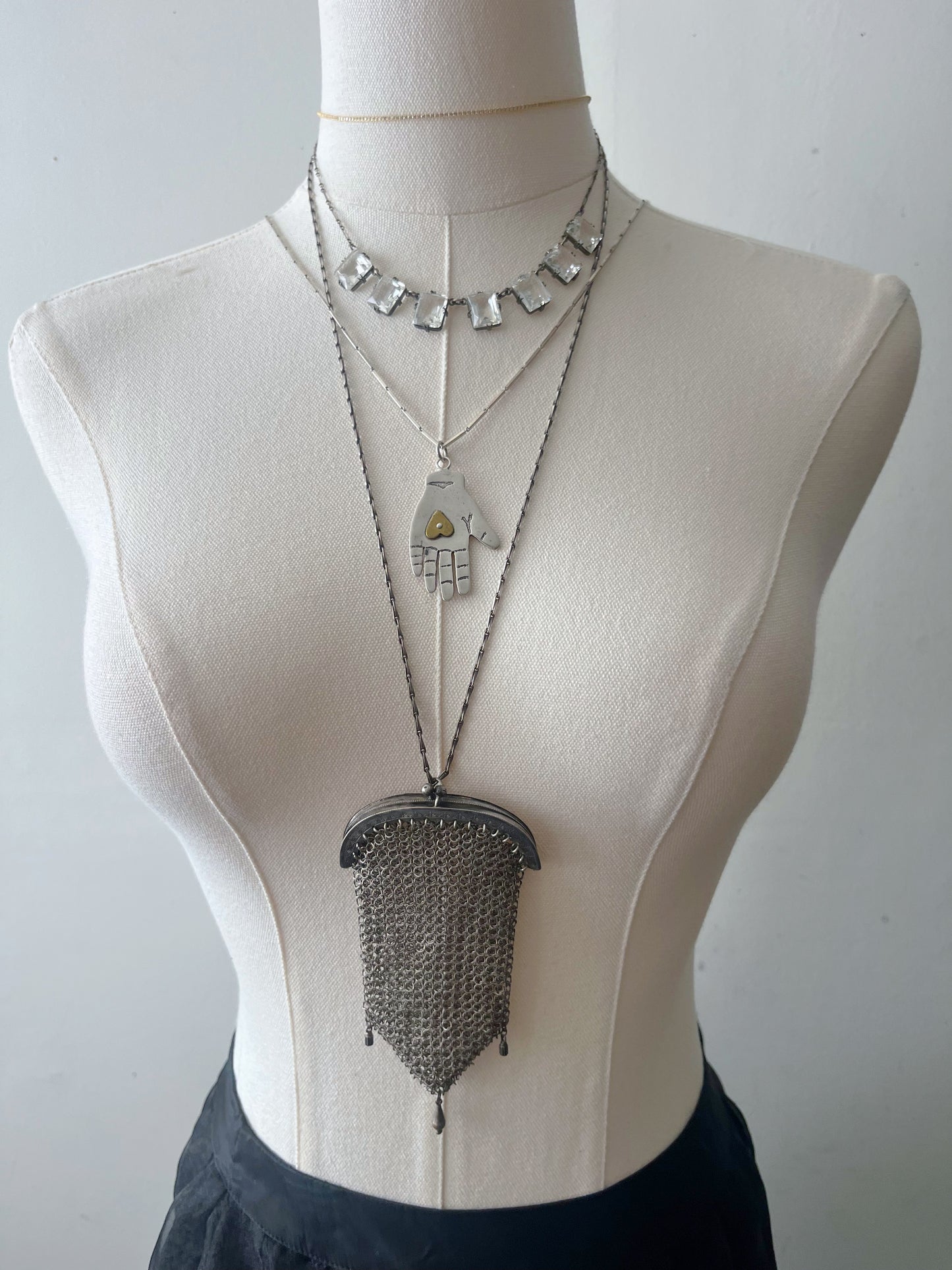 Sterling Mesh Metal Purse Pendent Necklace