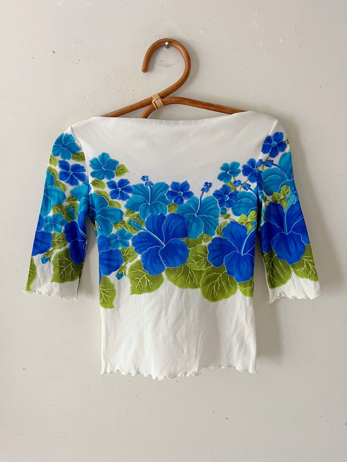 Pin- Up Hibiscus Print Boat Neck Baby Tee| XS/S