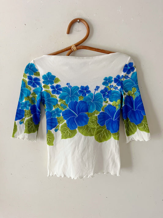 Pin- Up Hibiscus Print Boat Neck Baby Tee| XS/S