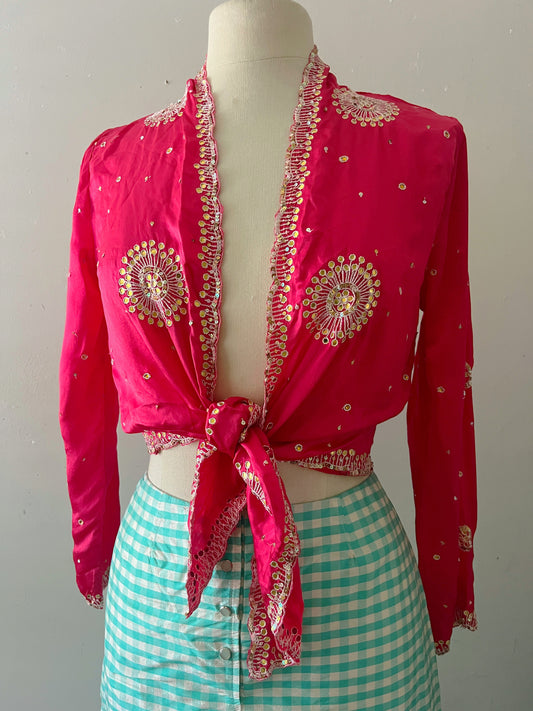 Silk Sequin & Mirror Embroidered Cardigan | S/M