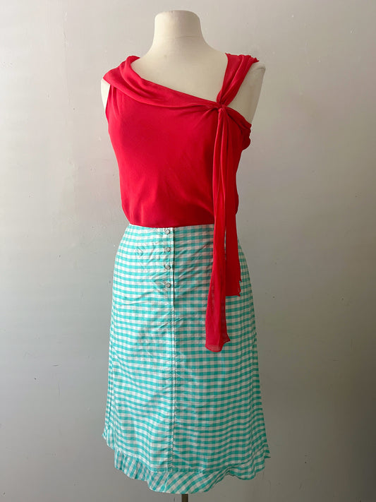 Red Bias Cut Draped Silk Top | Medium