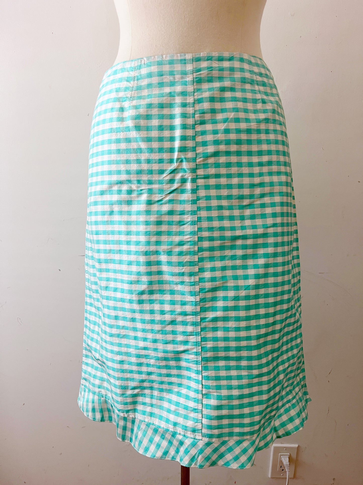 Silk Aqua Gingham Skirt | S/M