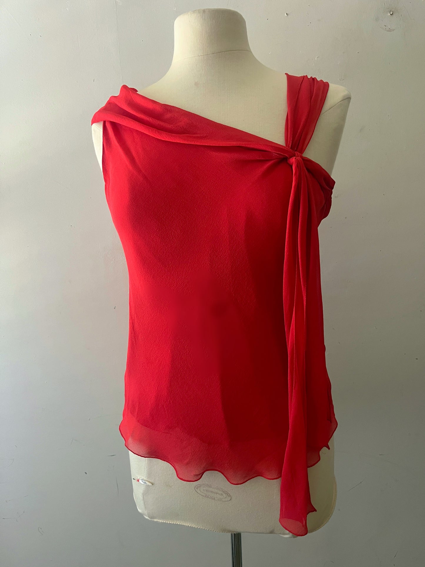 Red Bias Cut Draped Silk Top | Medium