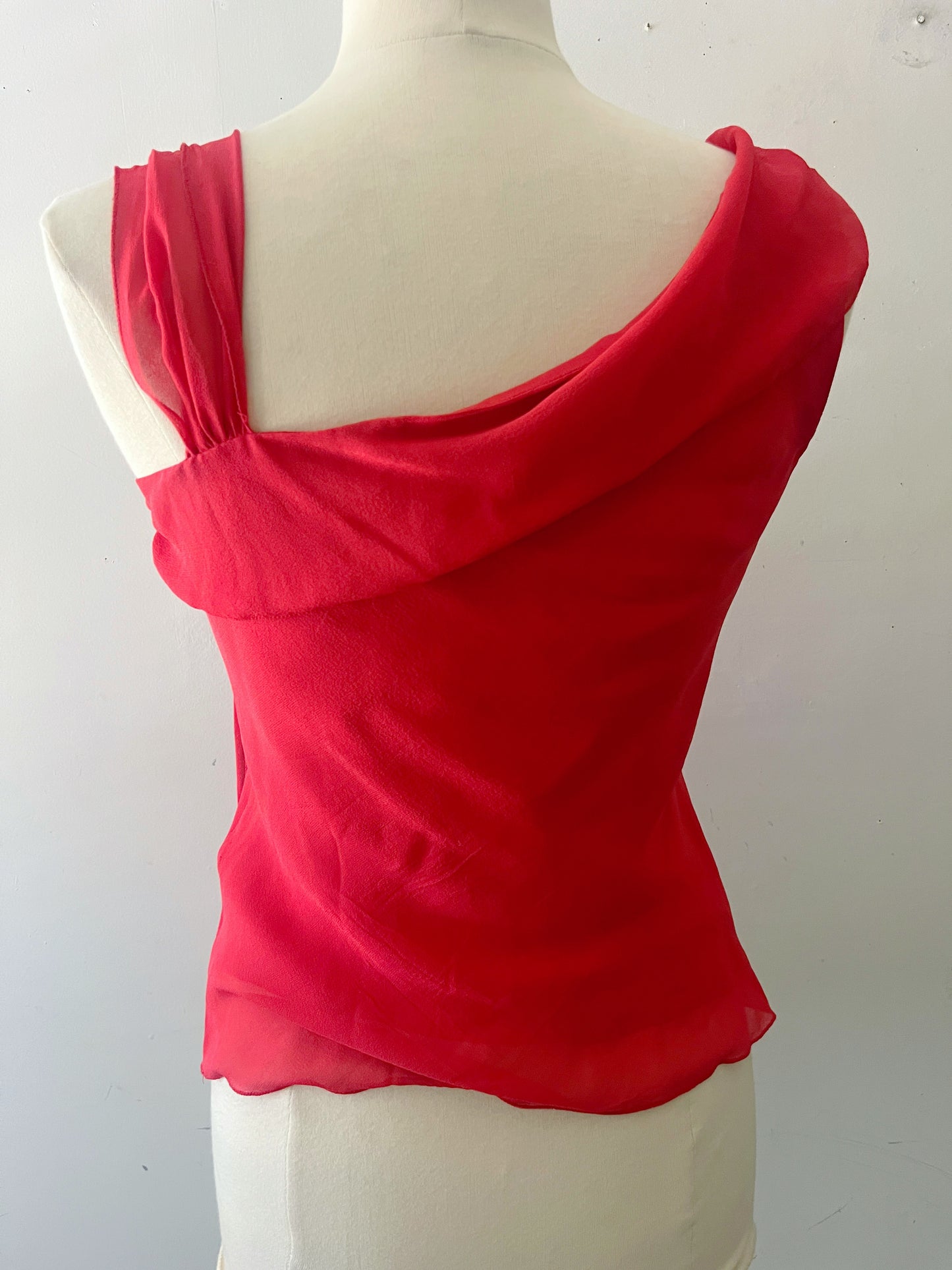 Red Bias Cut Draped Silk Top | Medium