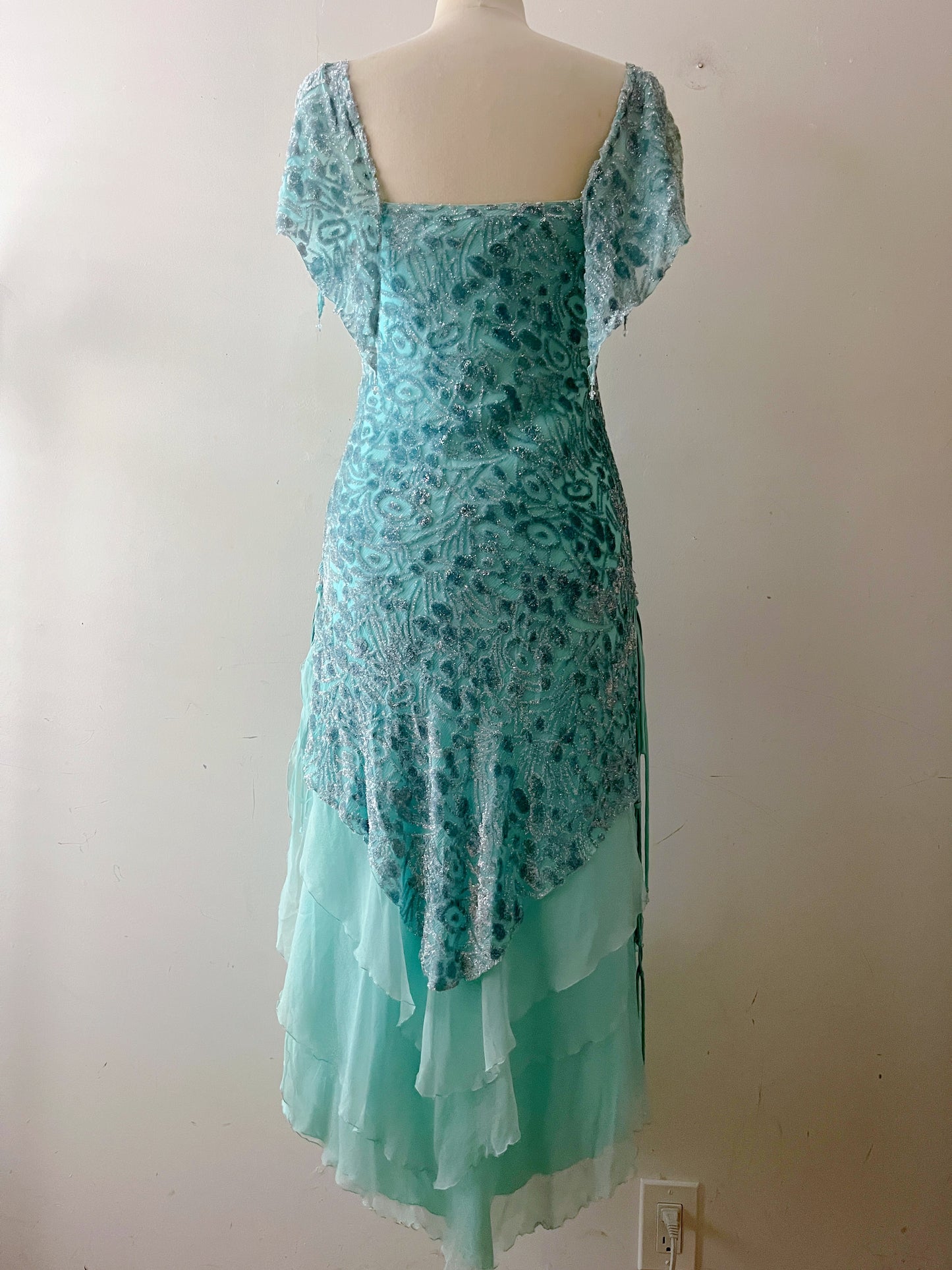 Mira DeMoss Aqua Burnout Velvet Silk Fairy Dress | S/M