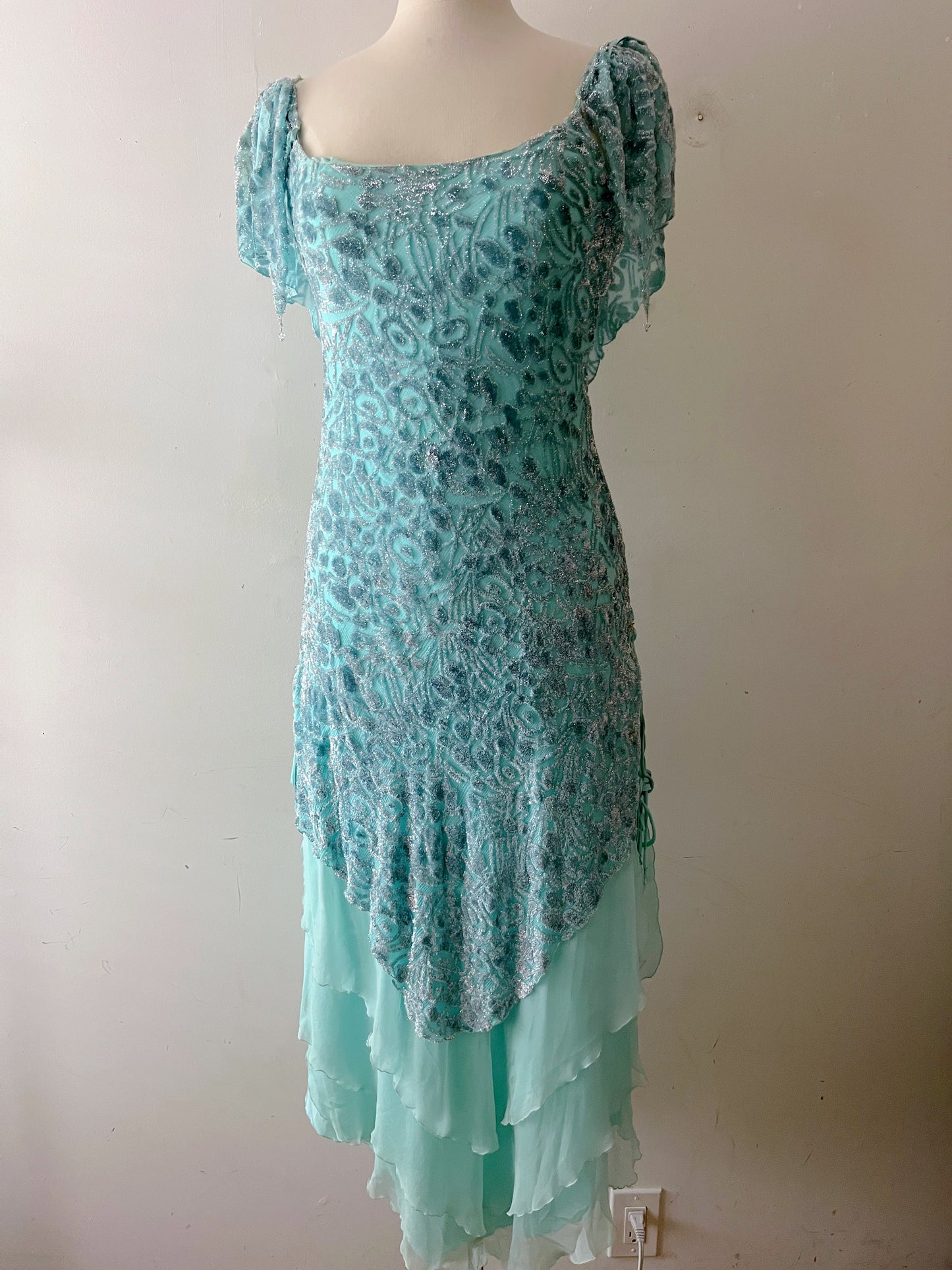 Mira DeMoss Aqua Burnout Velvet Silk Fairy Dress | S/M