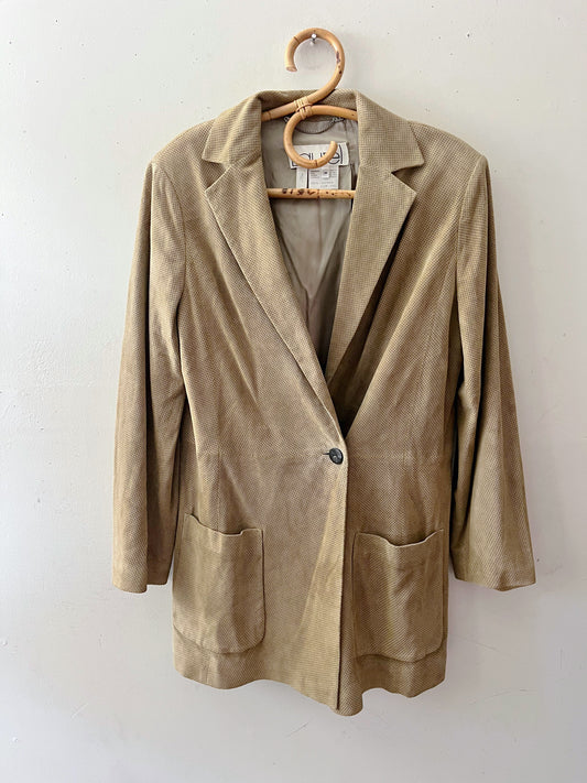 Perforated Cashew Butter Suede Mid Length Jacket Coat| Medium