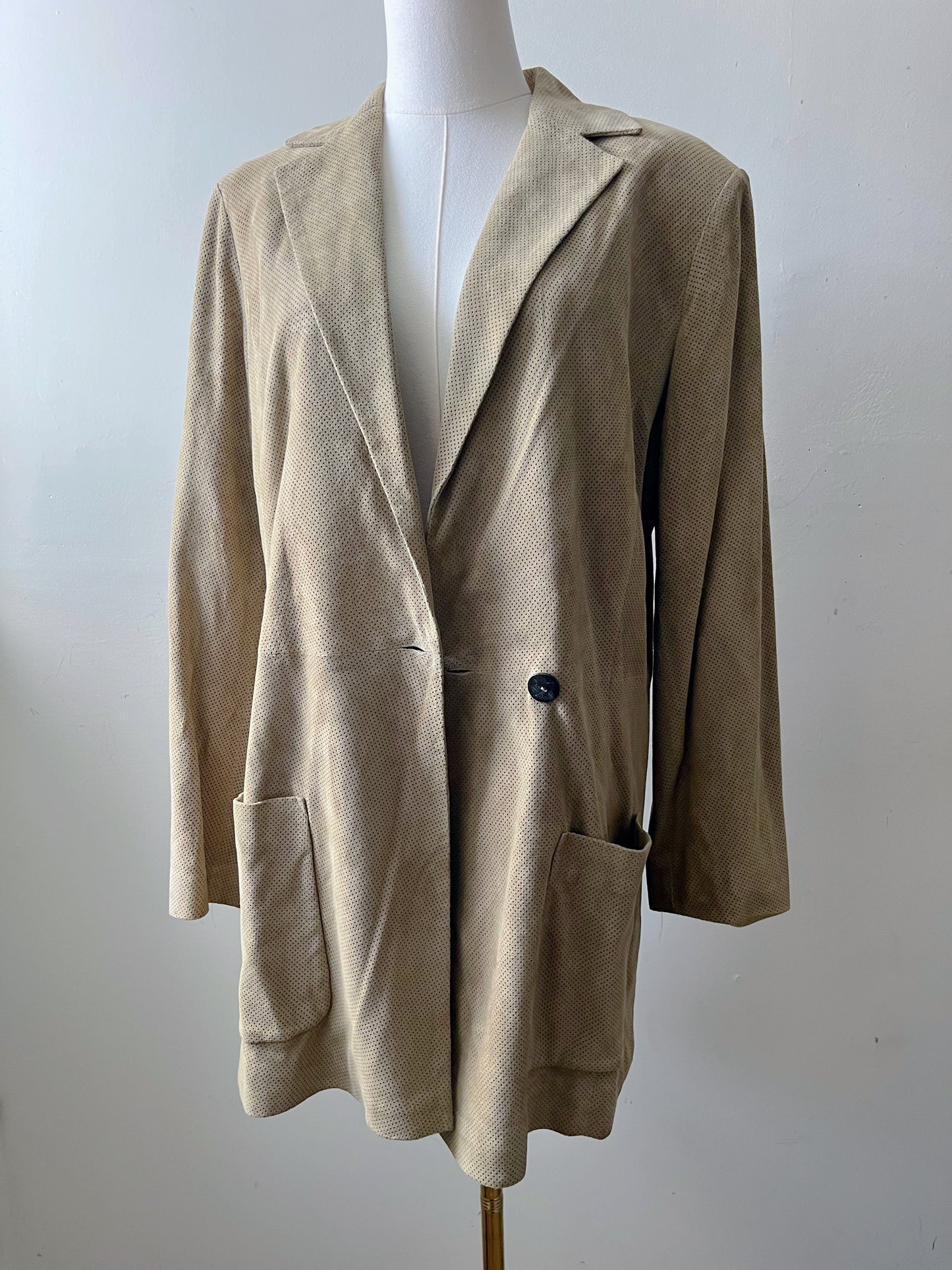 Perforated Cashew Butter Suede Mid Length Jacket Coat| Medium