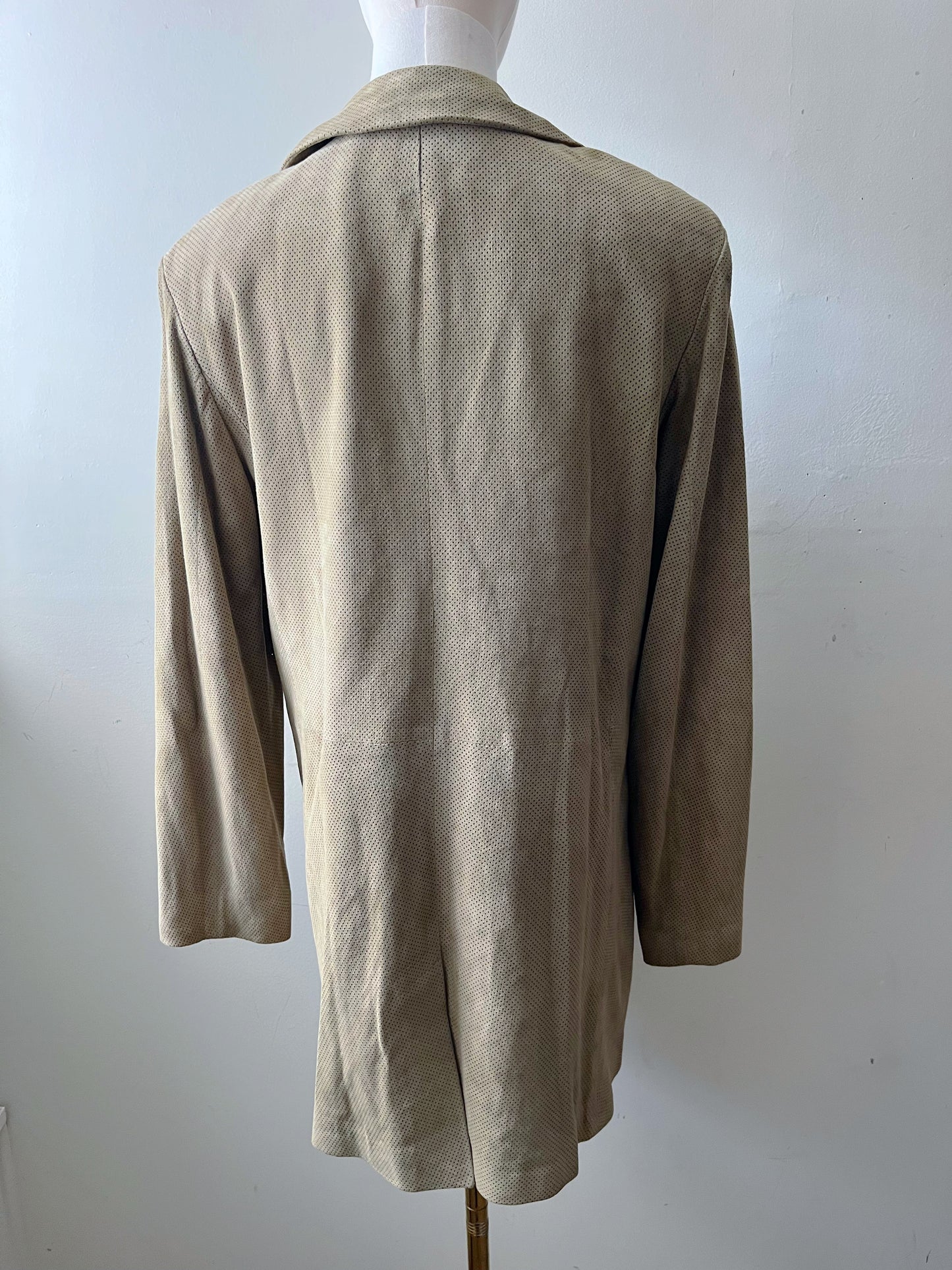 Perforated Cashew Butter Suede Mid Length Jacket Coat| Medium