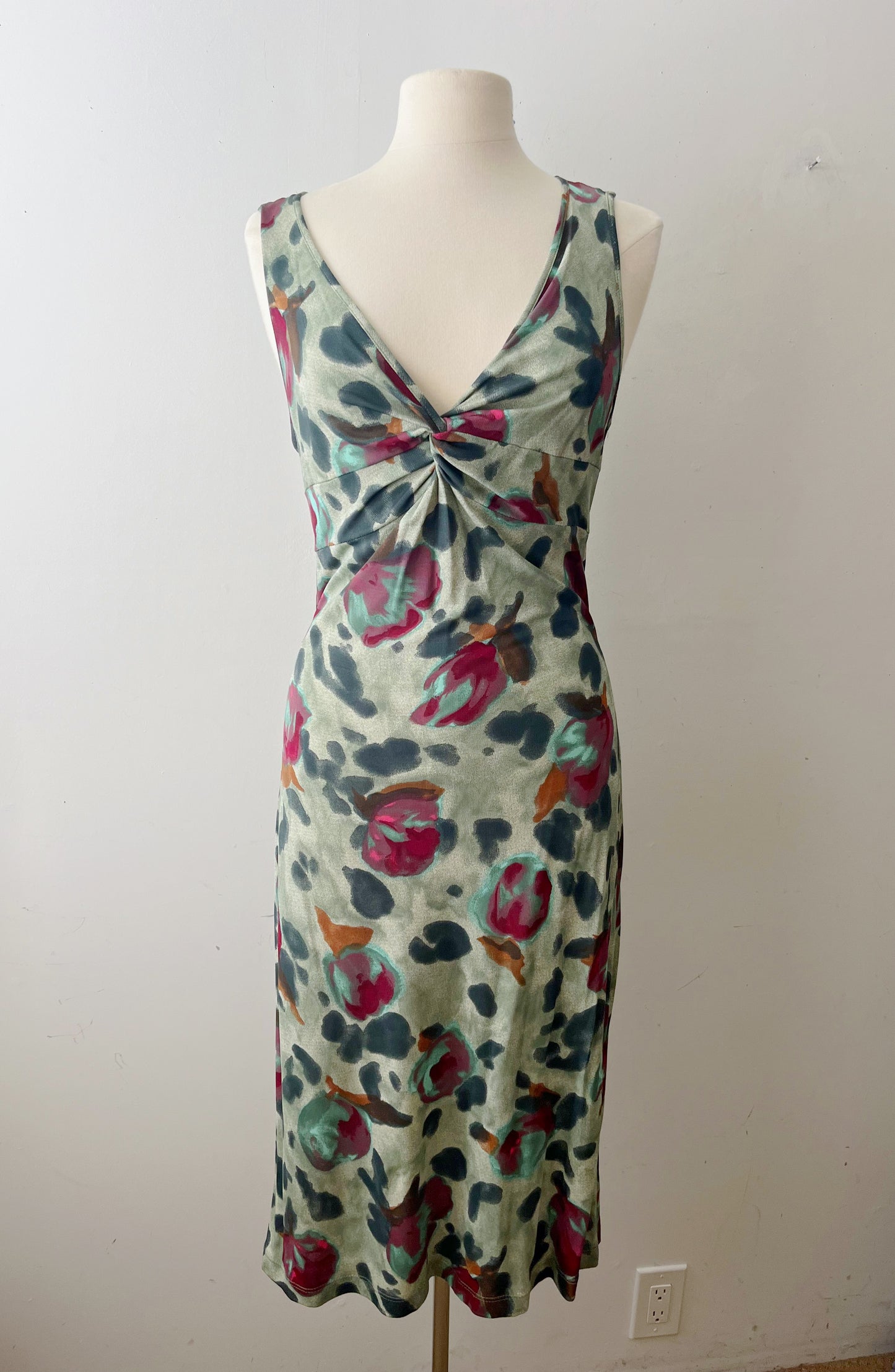 Watercolor Green Floral Dress| Large