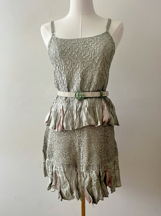 Mermaid Silk Blend Crinkle Cami & Skirt Set| S/M