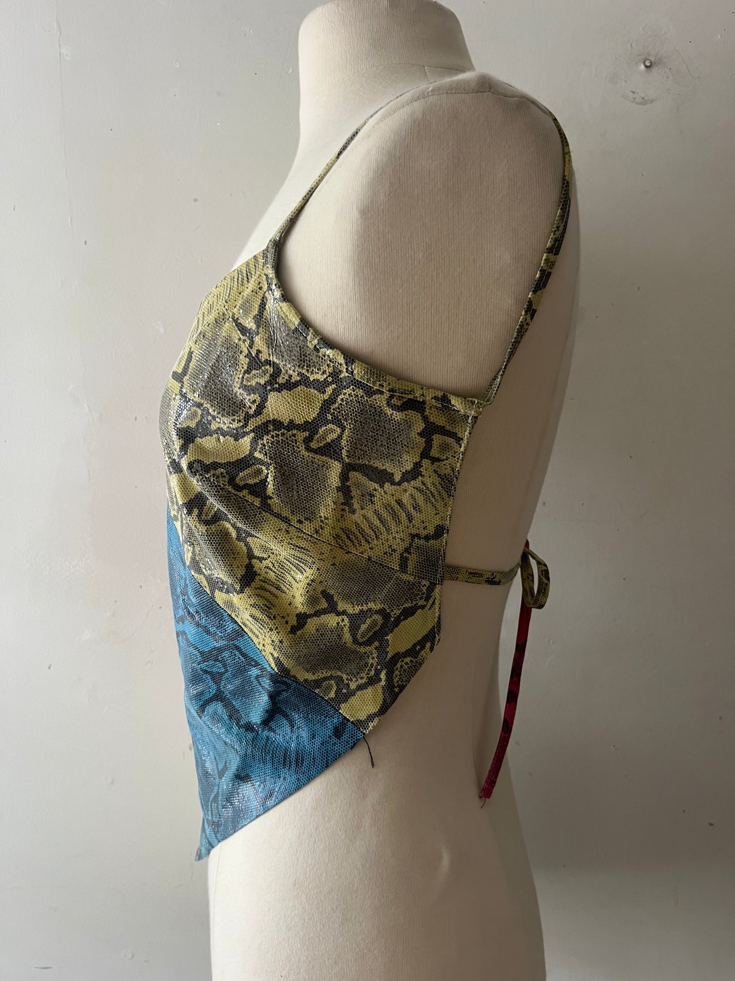 Snakeskin Colorblock Leather Patchwork Top | Medium