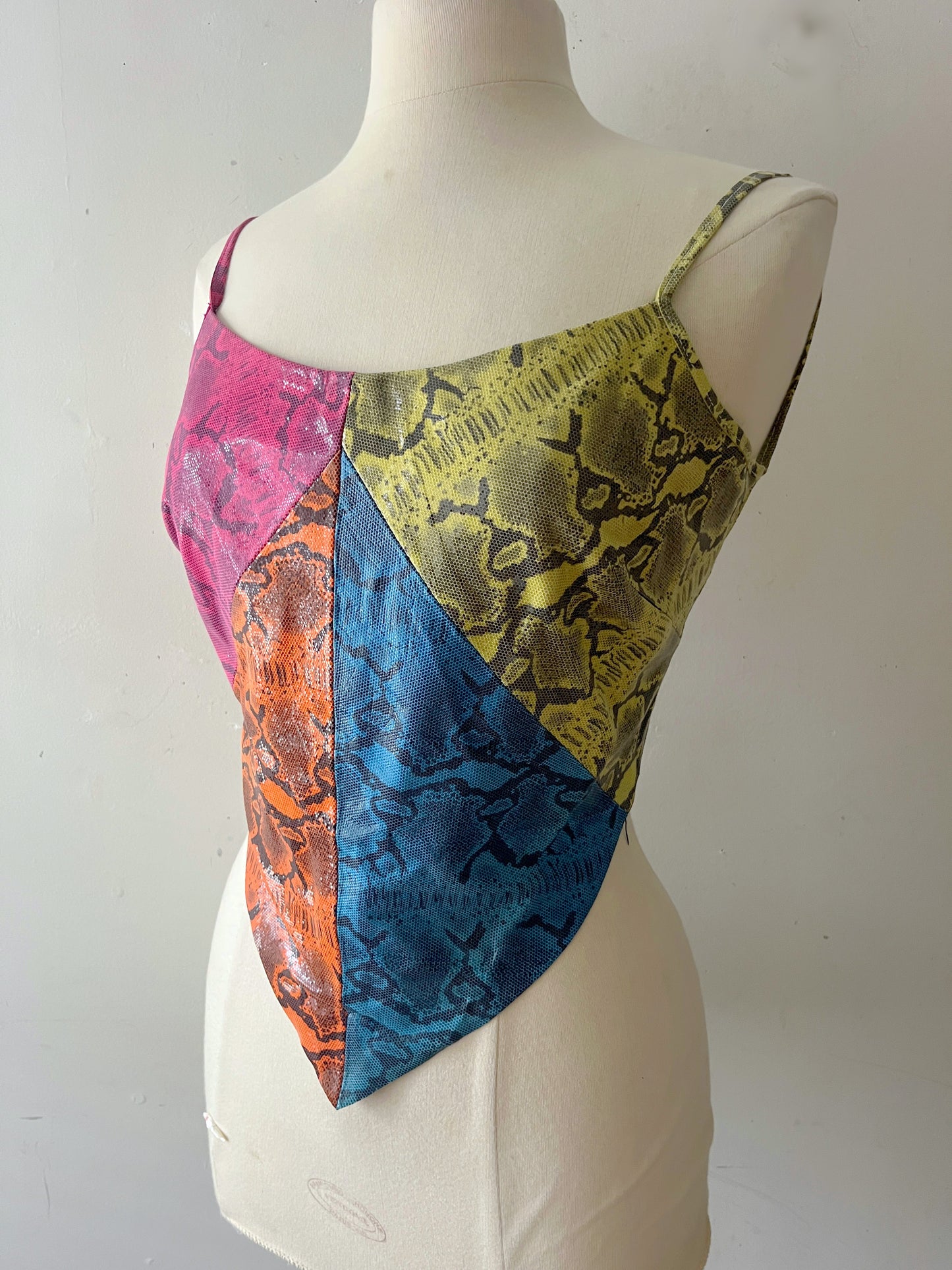 Snakeskin Colorblock Leather Patchwork Top | Medium