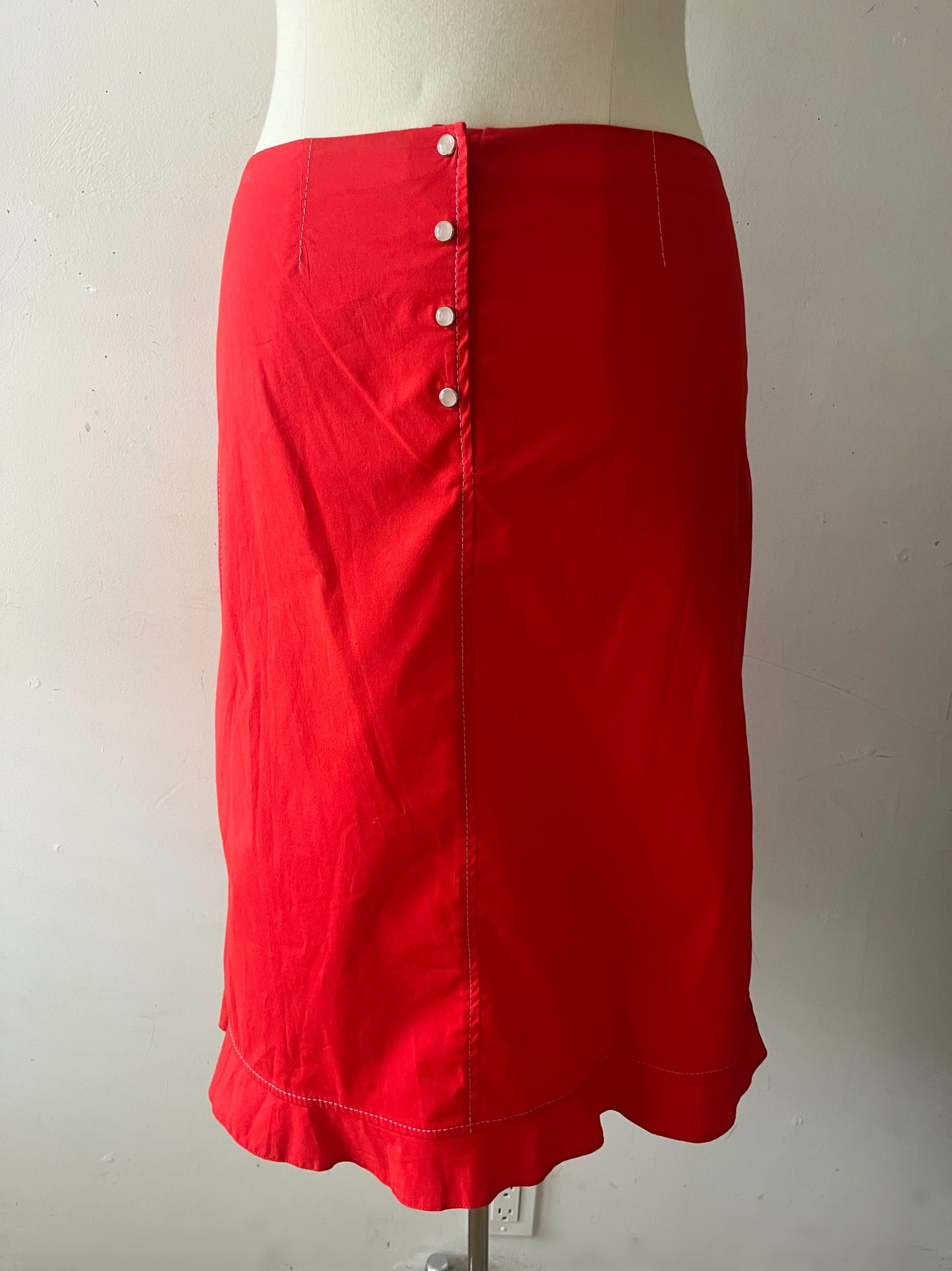 Red Contrast Stitch Ruffle Skirt| S/M