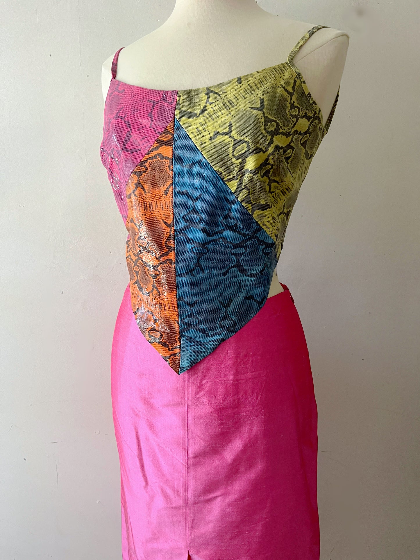 Snakeskin Colorblock Leather Patchwork Top | Medium