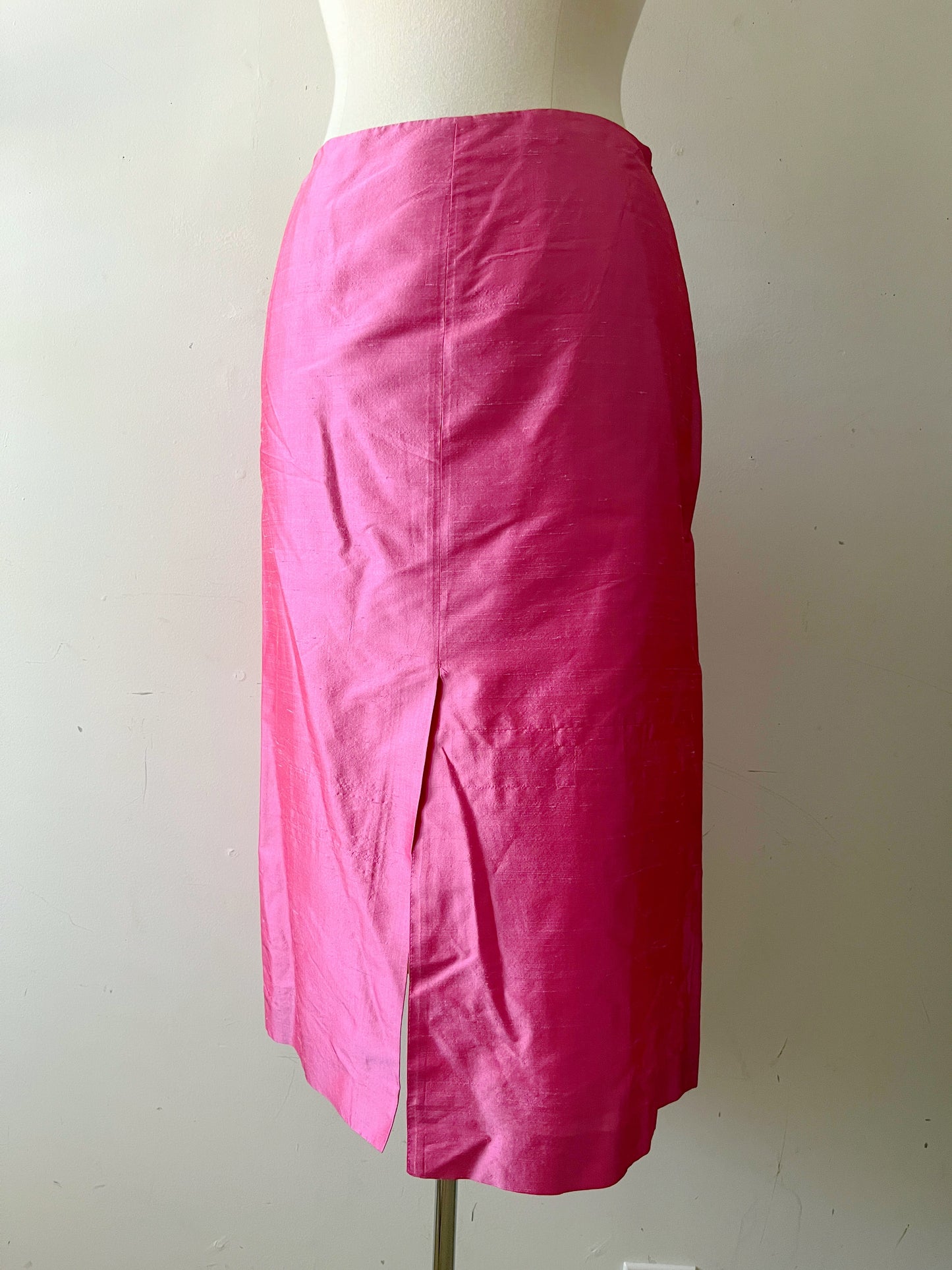Hot Pink Silk Pencil Skirt with Front & Back Slits| S/M