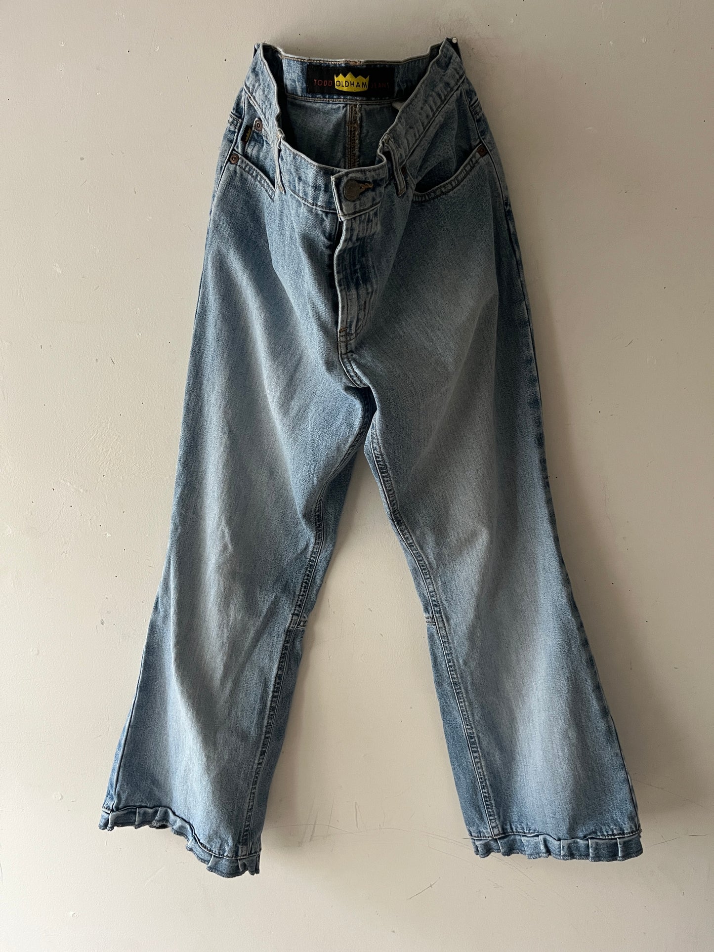 Todd Oldham Low rise Split-Denim Ruffle Flare | Medium