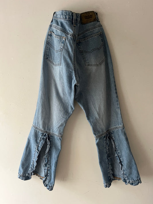 Todd Oldham Low rise Split-Denim Ruffle Flare | Medium