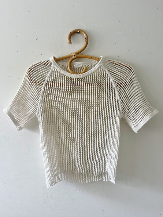 Cream Cotton Fishnet Cropped Top| Small