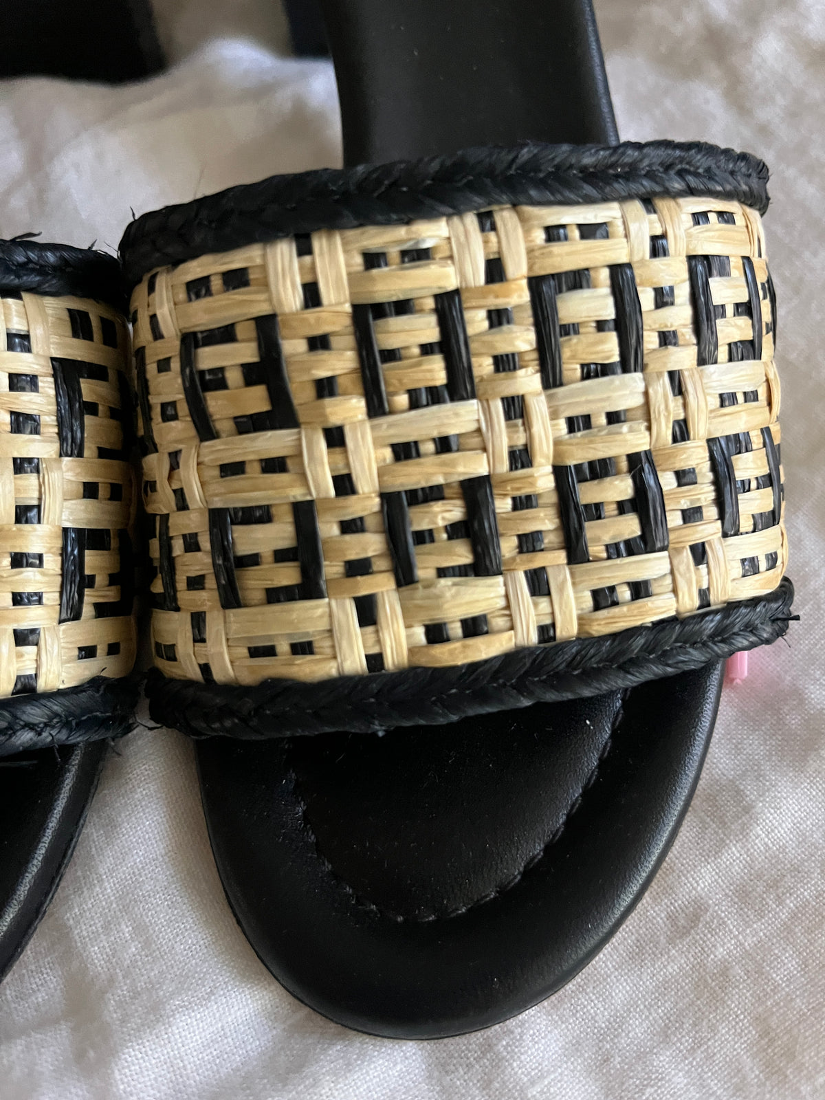 Fendi Roma Woven FF Logo Raffia Slide Sandals